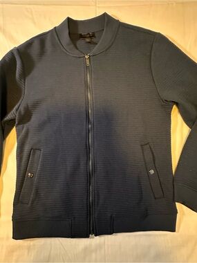 Magaschoni Men's Navy Ribbed Zip Front Sweater Jacket